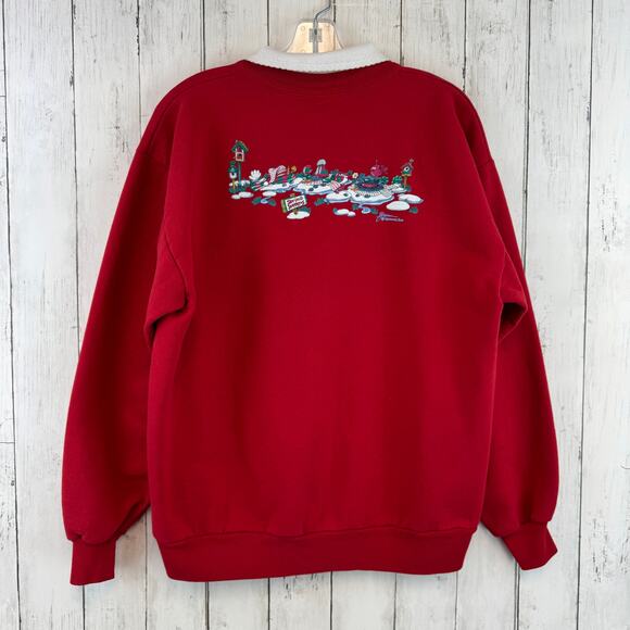 VTG Morning Sun Red Collared Snowman Winter Sweatshirt Grannycore Size Large - Picture 12 of 16